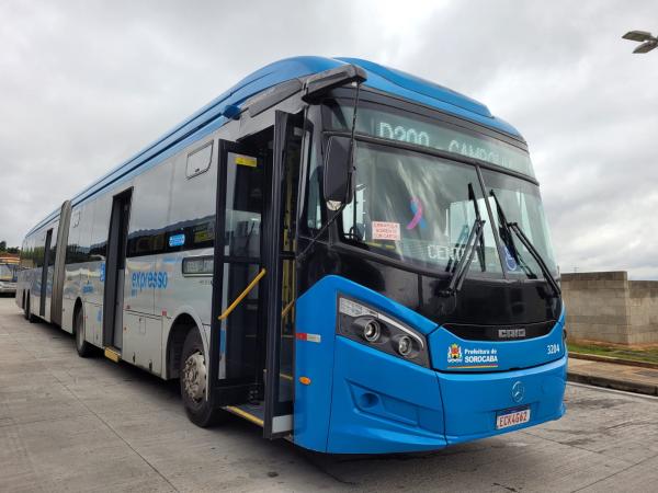 Frota do BRT Sorocaba circula pela cidade com laço em apoio às campanhas de prevenção aos cânceres de mama e próstata