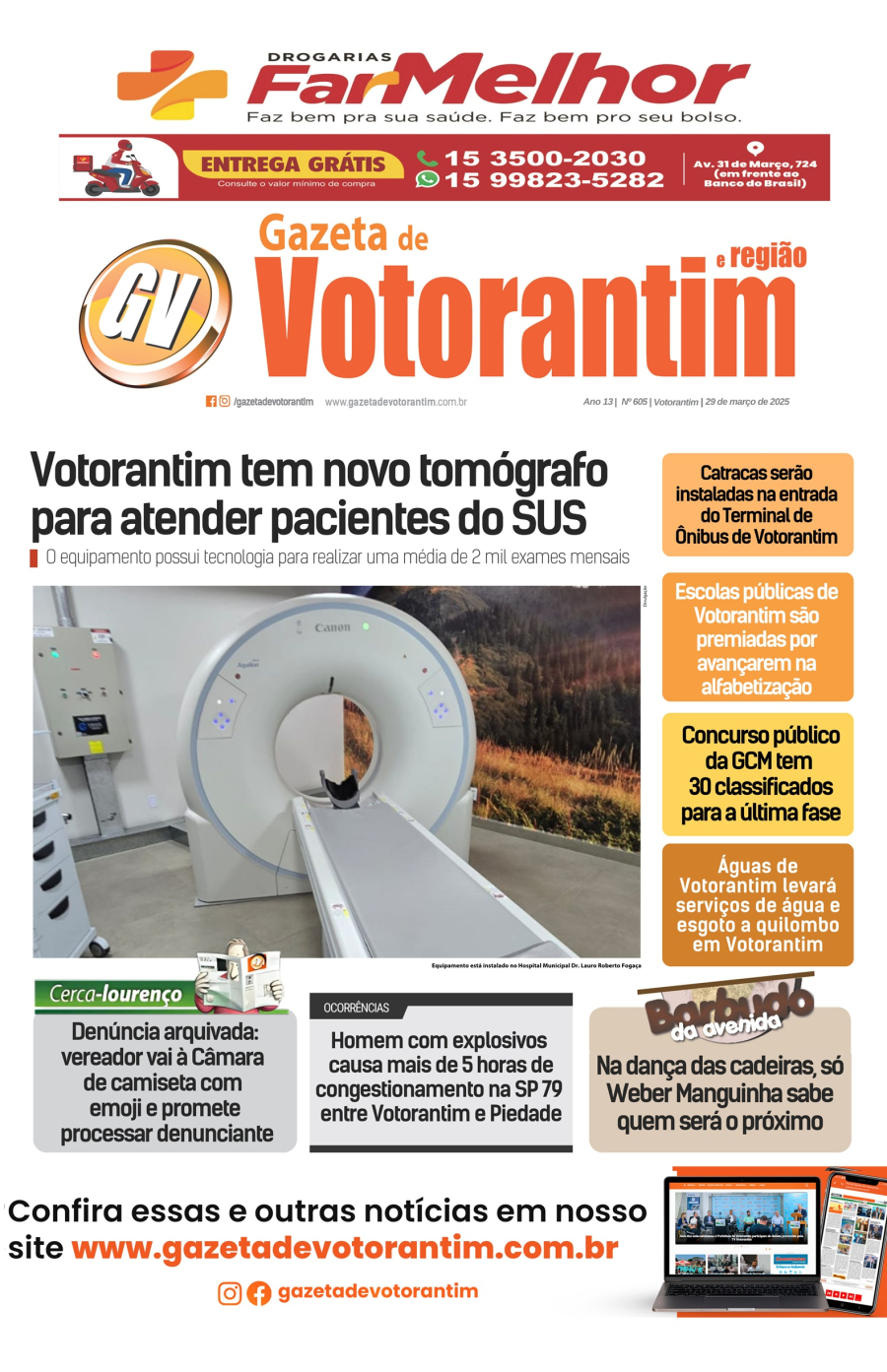 Capa virtual da Gazeta de Votorantim de 29/03/25 - Edição 605