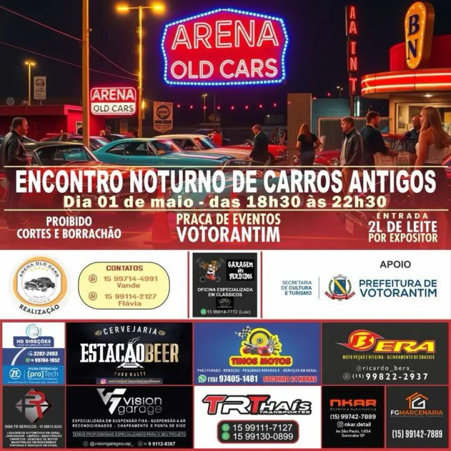 Encontro Noturno de Carros Antigos acontece nesta quinta-feira (01/05) em Votorantim